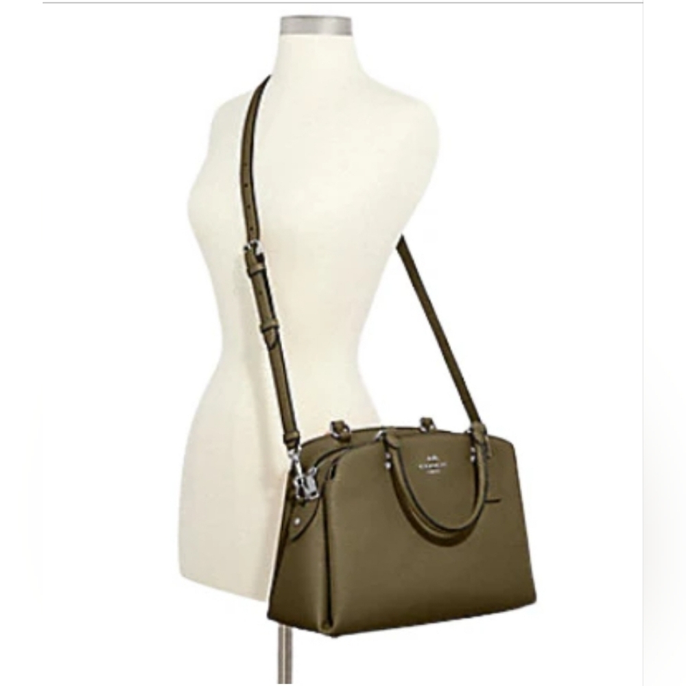 RARE Coach Lillie Carryall Olive Green Leather Satchel Bag - Picture 4 of 16